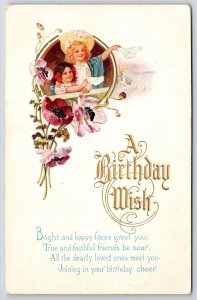 A Birthday Wish Bright And Happy Faces Two Little Girls Greetings Postcard