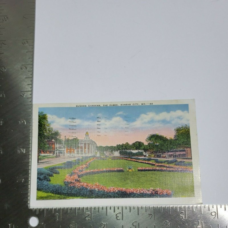 Vintage Postcard Sunken Gardens The Paseo Kansas City MO 1941 Linen Reese Mich