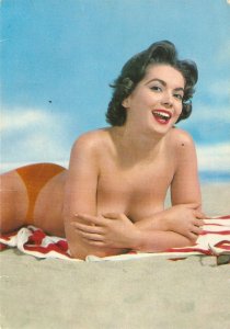 Pin Up Lady.  In the beach Modern French photo  postcard