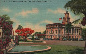 Coral Gables Florida, 1954 Merrick Park & City Hall Spanish Style, Postcard
