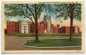 University Hospital University of Iowa City IA linen postcard