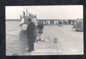 RPPC WASHINGTON ISLAND WISCONSIN PERCH FISHING BOATS VINTAGE REAL PHOTO POSTCARD