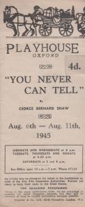 You Can Never Tell George Bernard Shaw Oxford Playhouse WW2 Theatre Programme