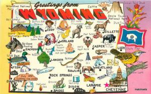 1960s Map Attractions Wyoming Tichnor postcard 10939