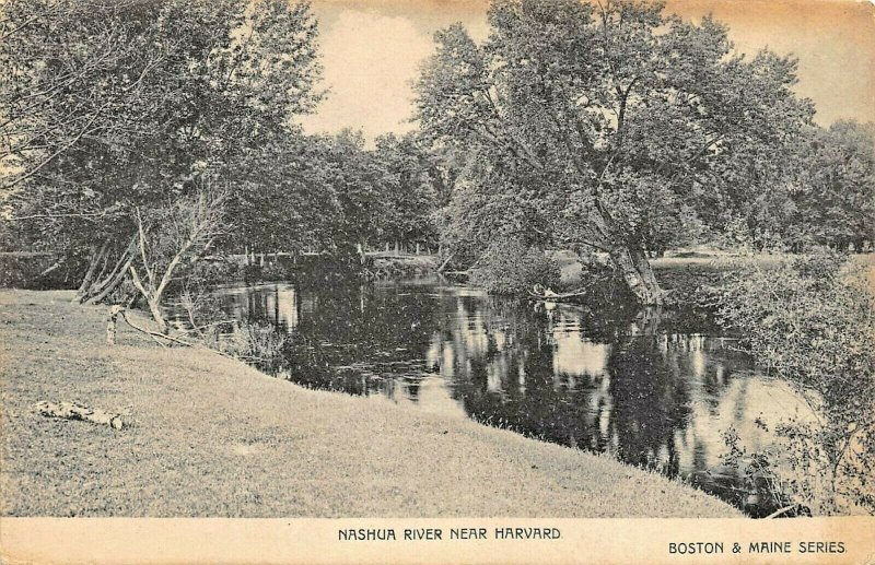 HARVARD RIVER NEAR HARVARD MASSACHUSETTS- BOSTON & MAINE RAILROAD~1911 POSTCARD