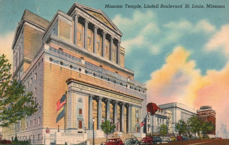 Vintage Postcard 1951 Masonic Temple Lindell Boulevard St. Louis Missouri MO