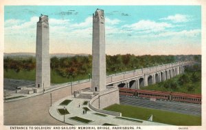 Vintage Postcard 1930's Entrance Soldiers & Sailors Memorial Bridge Harrisburg