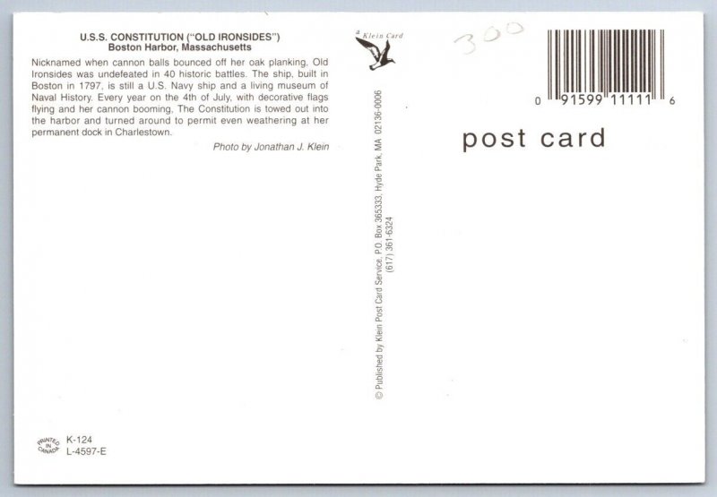 USS Constitution, Old Ironsides, July 4th Decorative Flags, Boston MA Postcard 