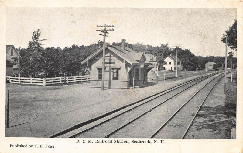 Seabrook NH B&M Railroad Station Train Depot Postcard