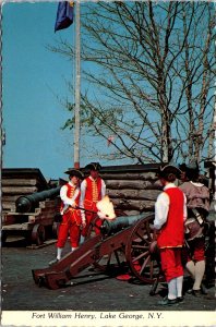 CONTINENTAL SIZE POSTCARD GUNNERS AT FORT WILLIAM HENRY LAKE GEORGE NEW YORK