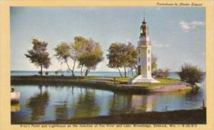 Wisconsin Oshkosh Bray's Point & Lighthouse At Junction Of Fox River and Lake...