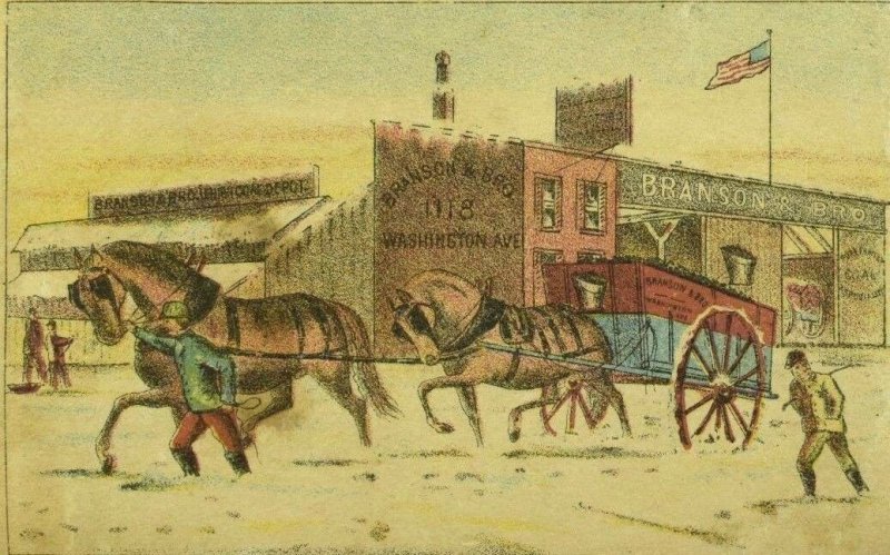 Branson & Bro. Lehigh Coal Winter Horses Coal-Cart Snow Store Flag Men P100