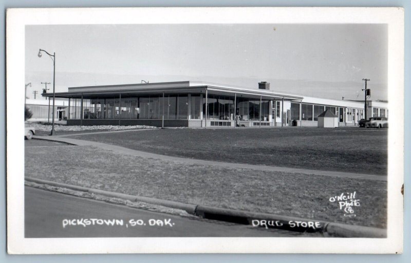 Pickstown South Dakota SD Postcard RPPC Photo Drug Store O Niell c1950's Vintage