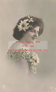 PFB Tinted RPPC No 234, Studio Shot, Pretty Woman with Flowers Smiling