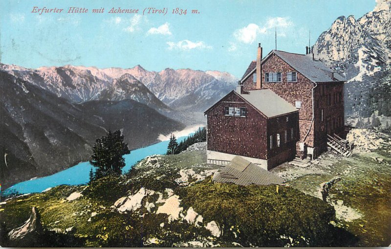 Mountaineering Austria Erfurter Hutte mit Achensee Tyrol refuge hut cottage 1909