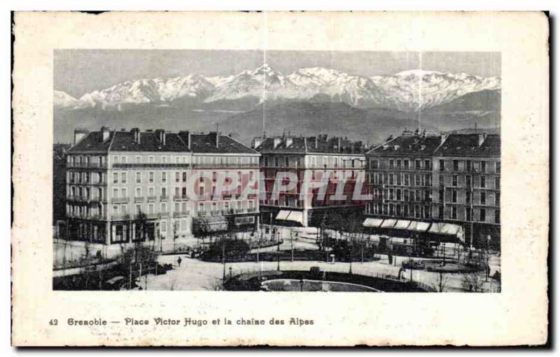 Old Postcard Grenoble Place Victor Hugo and the Chaine des Alpes