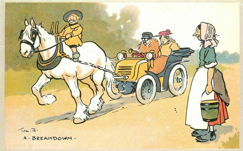 Automobile Breakdown Horse tow Comic Humor Browne Postcard 20-13731