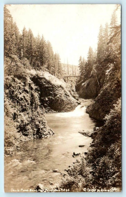 RPPC  HOOD RIVER, Oregon OR ~ DEVILS PUNCH BOWL ca 1920s Real Photo Postcard