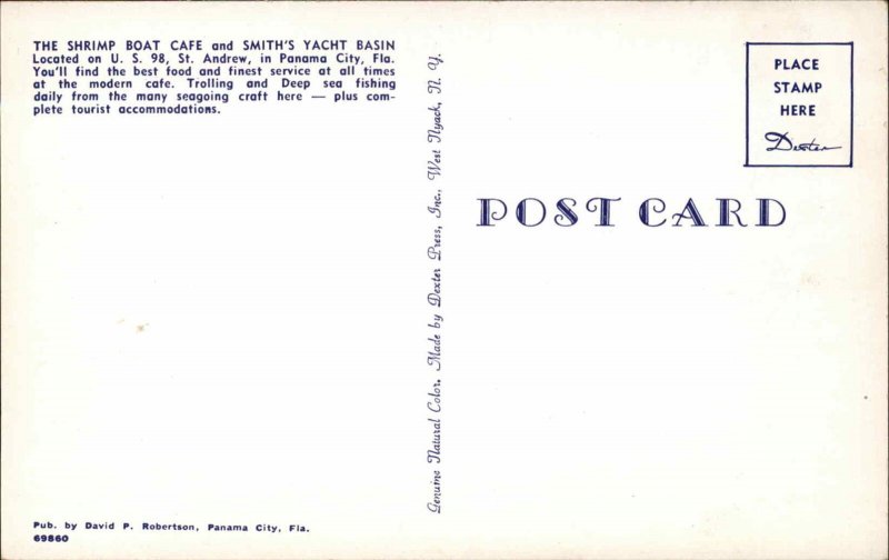 Panama City Florida FL Smith's Yacht Basin Shrimp Boat Caf� Vintage Postcard
