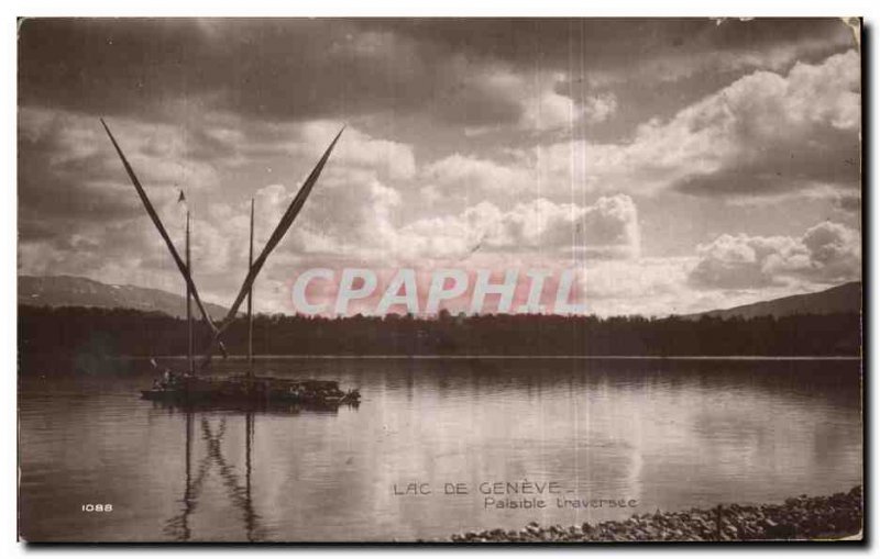 Old Postcard Lac De Geneve Peaceful crossing Boat