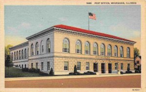 Post Office Waukegan Illinois linen postcard