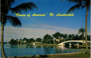 Venice America Ft Fort Lauderdale Las Olas Blvd FL Florida Bridge VTG Postcard 