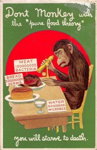 Greetings Dont Monkey with the pure food theory Vintage Postcard AA9985