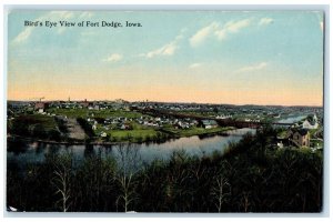 c1910's Bird's Eye View Of Fort Dodge Iowa IA, Bridge Scene Antique Postcard