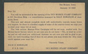 Ca 1935 PC Des Moines Ia Stamp Co Offers Scarce Items