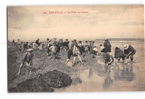 Donville-les-Bains France Postcard 1907-1915 La Pêche au Lançon Sandeel Fishing