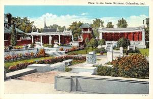 COLUMBUS, IN Indiana  IRWIN GARDENS VIEW  Flowers~Terraces  c1940's Postcard