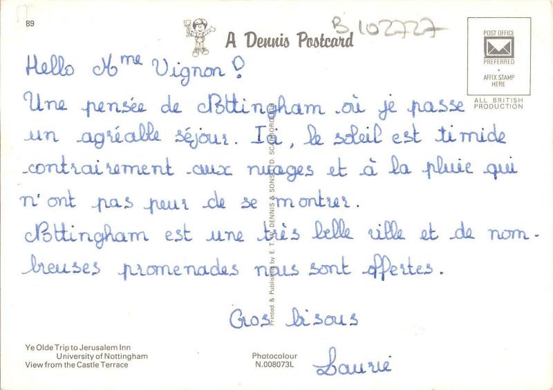 B102727 greetings from nottingham    uk