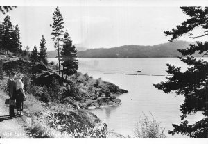 Lake Coeur d'Alene Idaho from City's Edge-Scenic View~1940s RPPC Photo Postcard