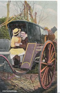 Romance Postcard - Eavesdropping - Young Man and Young Lady Sat in Coach   XX677