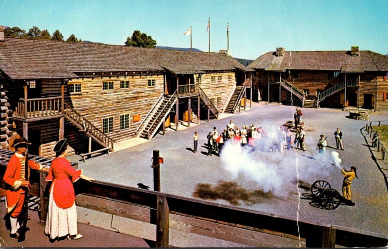 New York Lake George Fort William Henry Courtyard Ranger Demonstrating Firing...