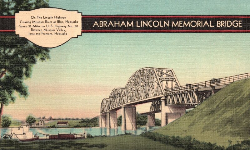 Vintage Postcard Abraham Lincoln Memorial Bridge Lincoln Highway La Salle ILL 