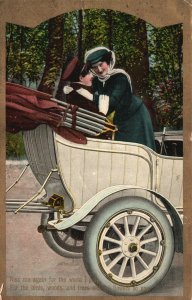 Vintage Postcard 1917 Lovers Couple Inside The Carriage Sweet Moments Romance