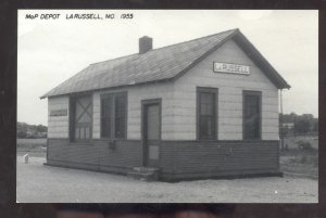 RPPC LARUSSELL MISSOURI RAILROAD DEPOT TRAIN STATION REAL PHOTO POSTCARD