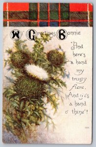 Wi' Greetings Bonnie, Thistle, 1912 F.A. Owen Postcard, Ashton Station Ont DPO