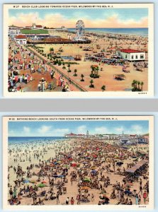 2 Postcards WILDWOOD by the SEA, NJ~ Beach Club OCEAN PIER Ferris Wheel c1930s