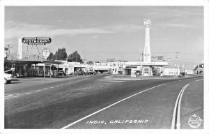 Indio CA Texaco & Union Oil Gas Stations Restaurant Real Photo Postcard