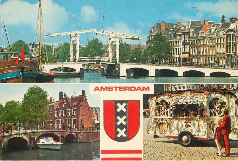 Netherlands  Postcard Amsterdam various aspects crest