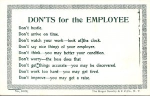 Humour Motto Card Don'ts For The Employee