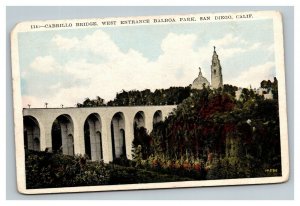 Vintage 1920's Postcard Cabrillo Bridge Balboa Park San Diego California