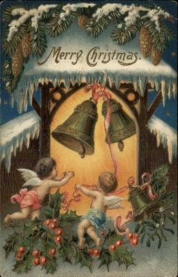 Christmas Embossed Angels Bells Gilt c1910 Postcard