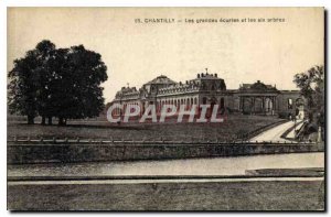 Old Postcard Chantilly large stables and six trees