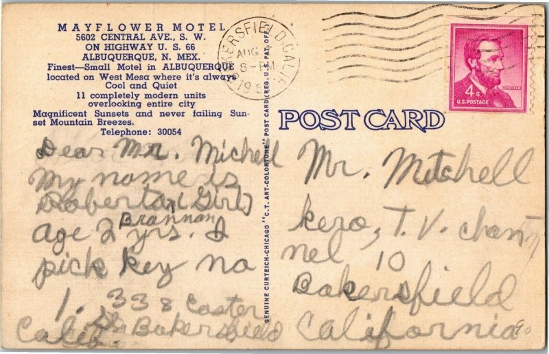 Mayflower Motel on Route 66, Albuquerque NM c1950s Vintage Postcard C60
