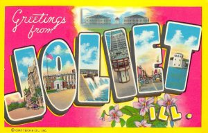 Large Letter Greetings JOLIET, IL Will, Kendall County ca 1950s Vintage Postcard