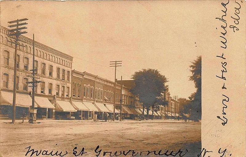 Gouverneur NY Main Street Storefronts 1905 RPPC Postcard
