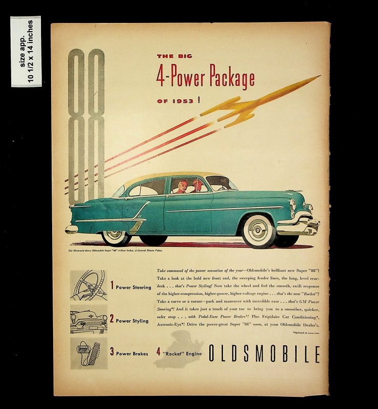 1953 4-Power Package Oldsmobile Vintage Print Ad 015731